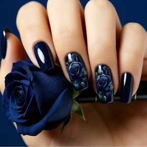 Source Unknown Blue Floral Nail Art